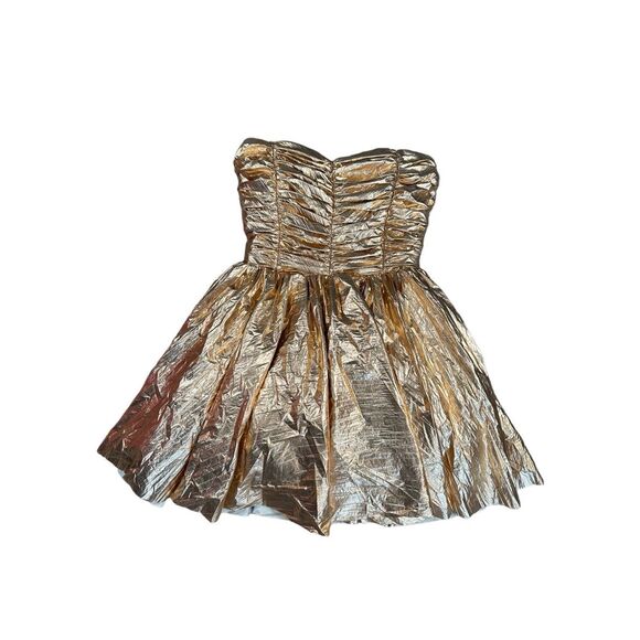 NWT ANIYE BY Malu Mini Dress Strapless Metallic Gold Womens M Circle Skirt Party - Picture 3 of 16